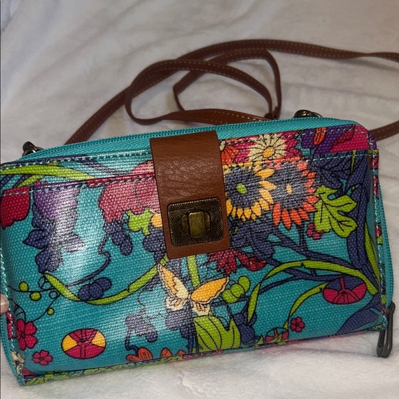 Sakroots Multicolor Floral butterfly vibrant colorful Crossbody Wallet Bag - Picture 2 of 9